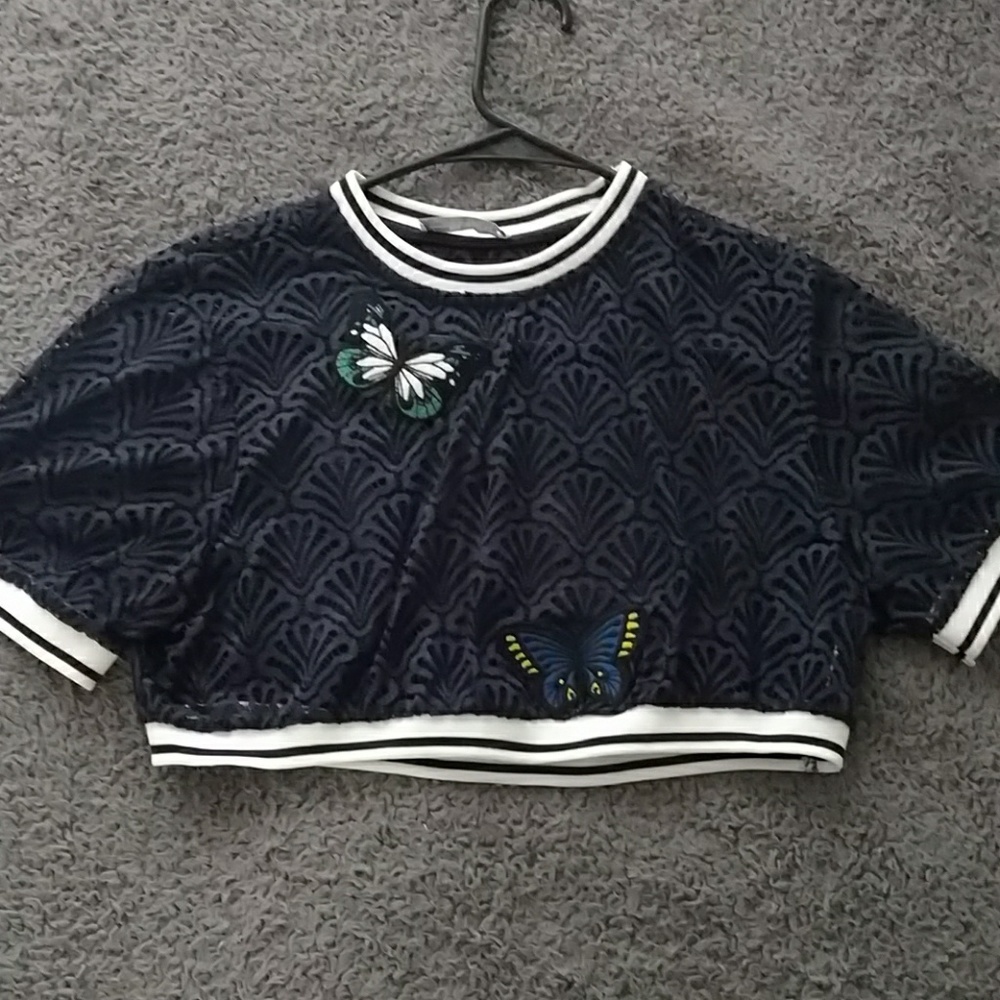 Sheer Zara butterfly patch crop top